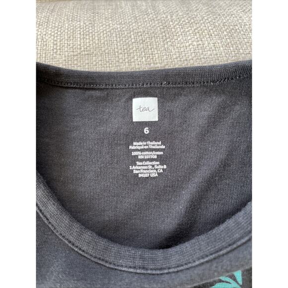 Tea Collection Nordic Floral Long Sleeve Gray Cotton Skater Dress Girls 6 Small - Picture 8 of 9